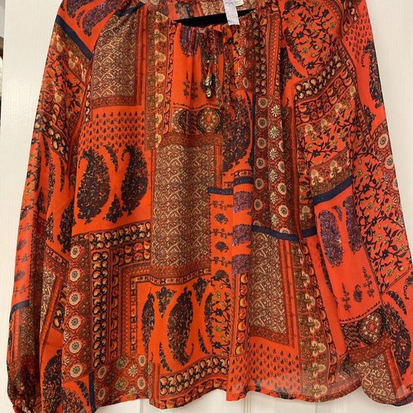 Alya Boho Red Sheer Chiffon Top. size S. Peasant Boho Casual Work Office - Picture 8 of 8